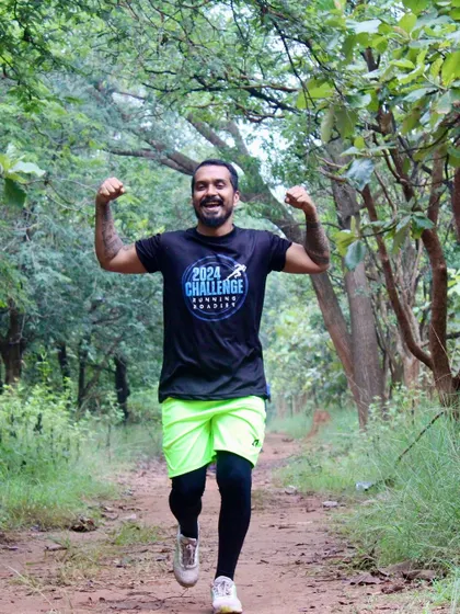 Runners navigating the beautiful and varied terrain of the Hennur Bamboo Forest. This trail offers a mix of dirt paths and shaded sections, providing a classic trail running experience right here in Bengaluru.