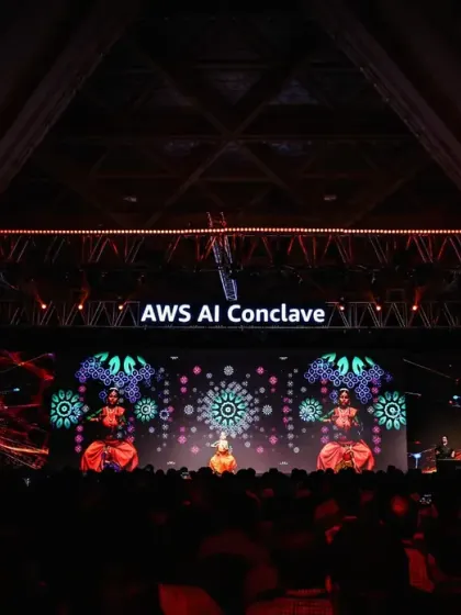 The grand scale of the AWS AI Conclave. My choreography is designed to command large stages, using technology not just as a backdrop, but as an active participant in the storytelling.