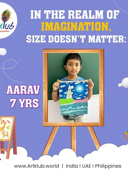 Seven-year-old Aarav's imagination shines in this dramatic painting of a lighthouse at night.