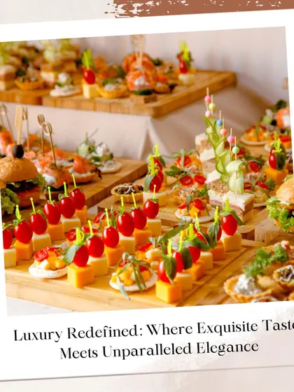 A vibrant spread of assorted canapés, including cheese and cherry tomato skewers and mini burgers. This showcases the variety and color I can bring to your event's menu.