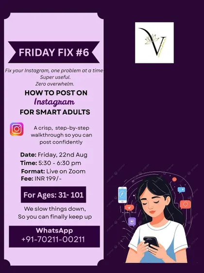 This 'Friday Fix' session is a crisp, step-by-step walkthrough on how to post on Instagram, designed for smart adults. I slow things down so you can finally keep up and post with confidence.