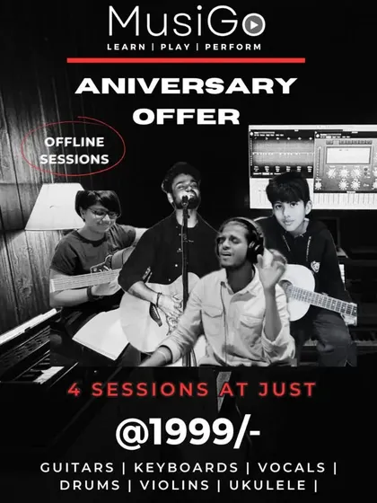 Our special anniversary offer: get four offline sessions for guitar, keyboards, vocals, or other instruments for a promotional price.