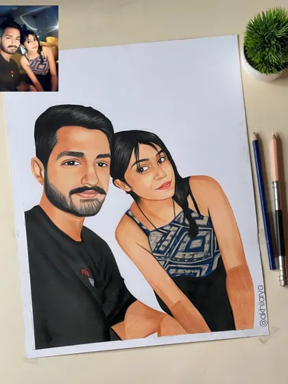 This A3 size colored pencil drawing captures a casual, sweet moment between a couple. I focused on their relaxed poses and expressions to create a portrait that feels natural and full of affection.