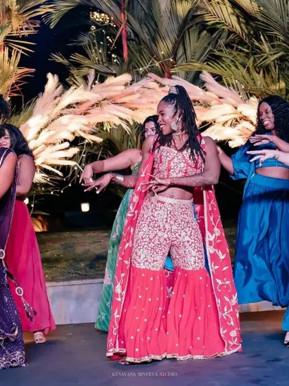 The bride's squad takes over the dance floor. These moments from Nahdia and Varun's Sangeet in Kumarakom capture the joy and energy that make this pre-wedding event so special.