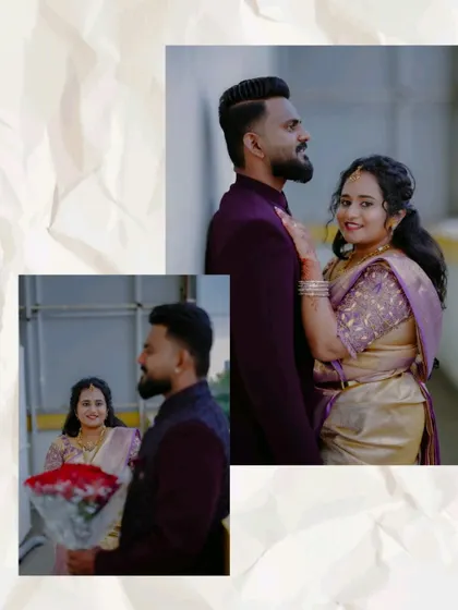 This collage captures different angles of the couple's love. From a shared glance to a quiet moment with a bouquet, it shows the variety of emotions and interactions during their ring ceremony shoot.