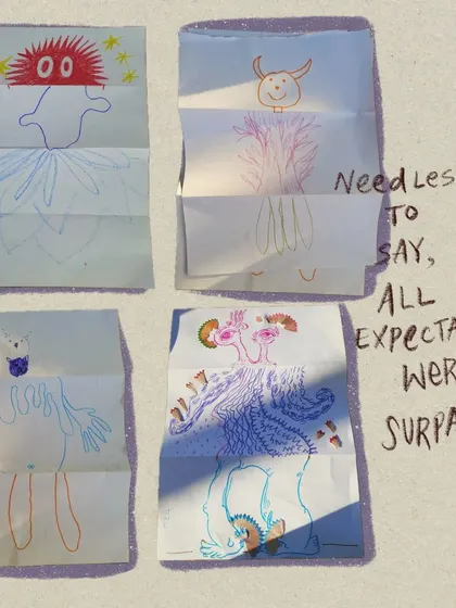The results of our collaborative drawing games always surpass expectations. These wonderfully strange creatures are a testament to the power of letting go and creating together.