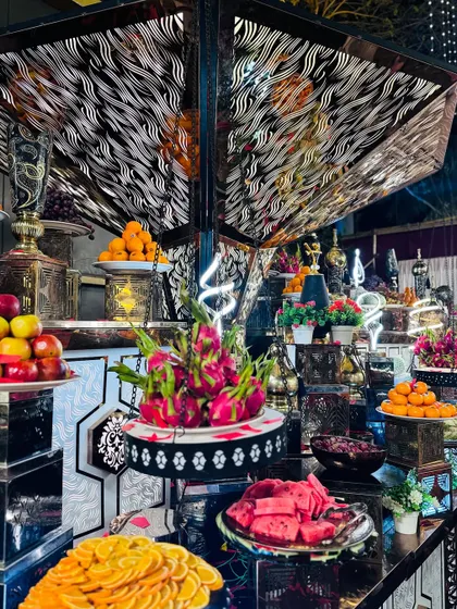 A detailed shot of the fruit counter, highlighting the variety and freshness.