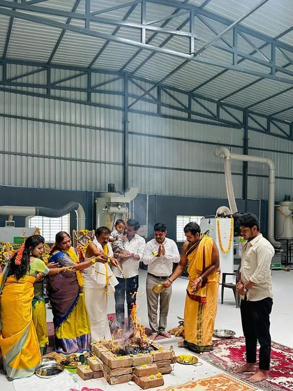 Our family and team participating in the havan during the factory launch ceremony. We believe in starting every new venture with divine blessings.