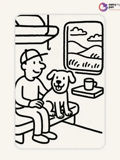 This drawing depicts the cozy experience of traveling with your pet in a train coupe, a popular option for my domestic relocation services in India.