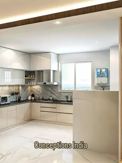 A 3D preview of a sleek, modern kitchen, showcasing how I plan for both aesthetic appeal and culinary functionality.