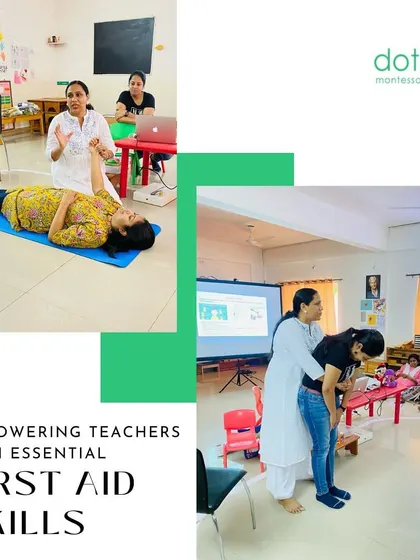 This collage shows our teachers actively participating in a first aid workshop, learning essential skills like the recovery position. Empowering our team with this knowledge is a critical part of our commitment to safety.