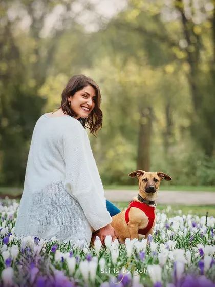 Another one of my favorites from this spring photoshoot. The way she is looking back at the camera with her pup by her side is just perfect.