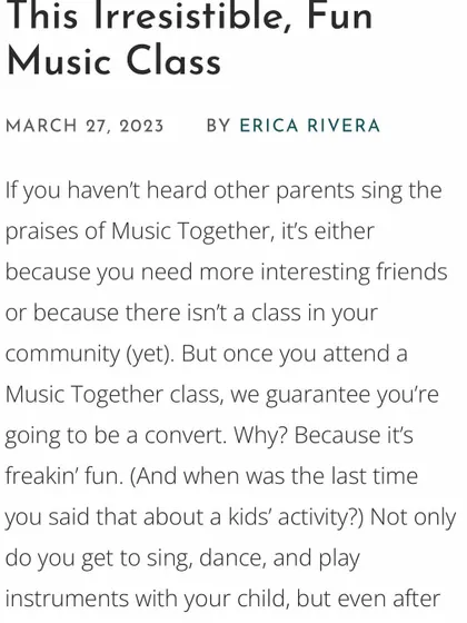 A great quote from an article about our program. We guarantee that once you attend a class, you'll see why it's so much more than just another kids' activity.