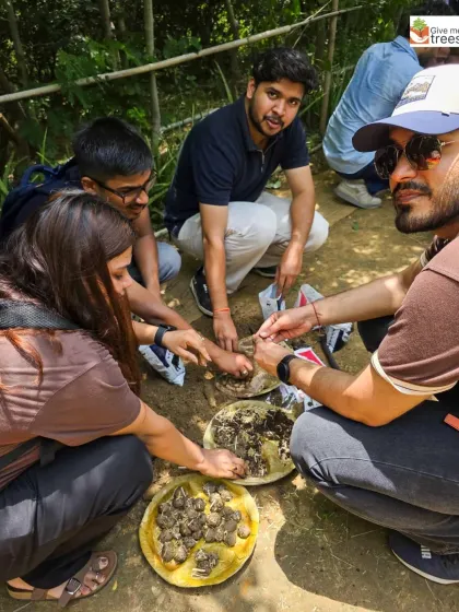 Getting your hands dirty is part of the fun! The KPMG team is fully engaged in mixing soil, compost, and seeds to create seed balls.