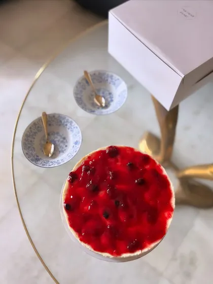 My bestselling cheesecakes and lighter baked yogurts are the perfect weekend indulgence. This one is a vibrant berry cheesecake, ready to be sliced and enjoyed.