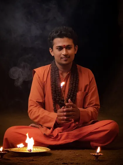 Holding a flame, a symbol of inner light and truth. My journey as a yogi is about cultivating this flame within myself and helping others find theirs.