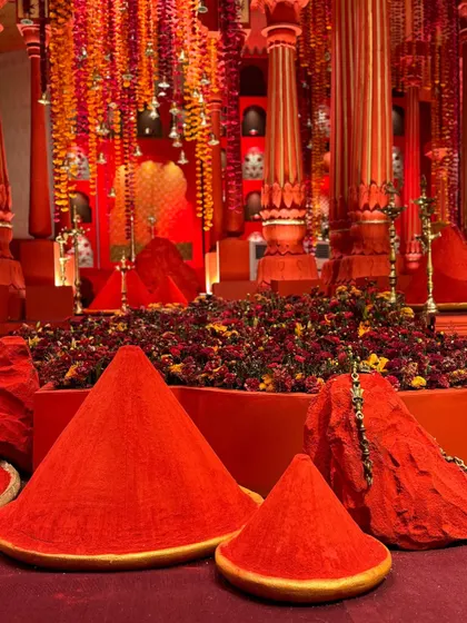 The innovative sindoor mounds, a key feature of our 'Lal Bagh' design, adding a striking and symbolic touch to the decor.