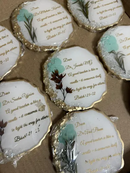 Another look at the set of personalized coasters for the professors. I can create these for any corporate or institutional gifting need.