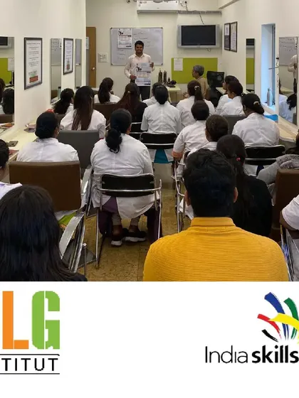 A classroom view of our orientation for the India Skills competition. We provide comprehensive training for both beauty therapy and hairdressing categories.