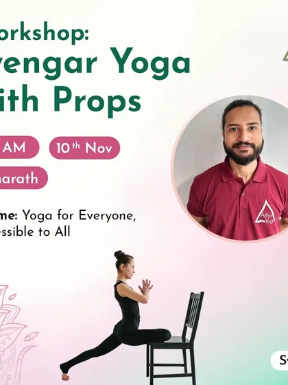 We believe yoga should be accessible to all. This workshop on Iyengar Yoga with Props, led by Bharath, focuses on using tools like chairs and blocks to improve alignment and deepen your practice, regardless of your flexibility or skill level.