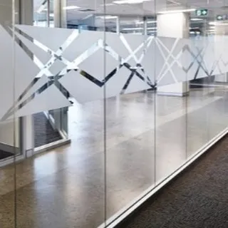 Another angle of the interlocking diamond pattern, showcasing its clean lines and the way it catches the light in an office hallway.