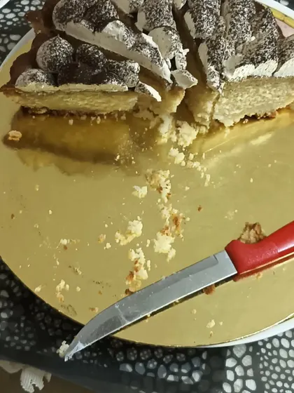 A cake slice appears in a birthday thank-you post tagging us, with the cream layers and decorated top visible.