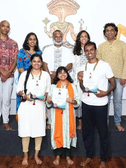 A group of graduates from the June batch, celebrating their successful completion of the sound healing course.