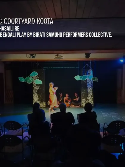 A performance shot of "Bhasaili Re," a Bengali play by the Birati Samuho Performers Collective. The moody lighting and evocative set design transformed our space for this powerful retelling of a medieval epic.