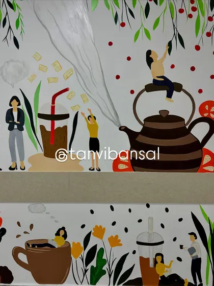 A close-up of the whimsical scenes, from a character sitting on a teapot to another catching sugar cubes. Every detail is meant to spark joy.