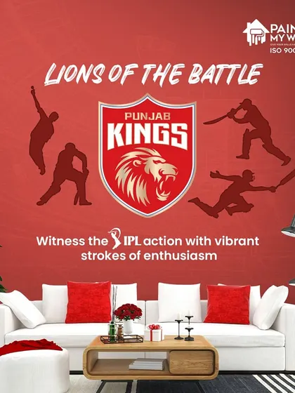 Lions of the battle, the Punjab Kings. This team is a testament to the power of teamwork, challenging the established order. Witness the IPL action with vibrant strokes of enthusiasm on your walls.