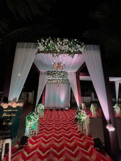 The full view of the grand reception entrance, a perfect welcome for a very special evening.