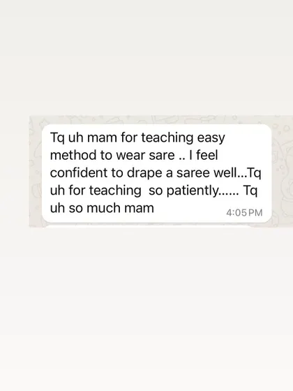 "I feel confident to drape a saree well." Simple and powerful feedback from a happy student.