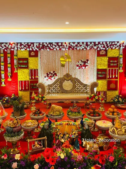 This is one of my popular combo packages, featuring a vibrant red and yellow checkered backdrop with a full set of plate decorations. It’s a complete solution for a grand and colorful baby shower ceremony.