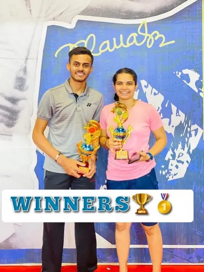 Our students Nayan Tak and Tanisha Joshi as Mixed Doubles winners at the All Indian Open Master Badminton Tournament.