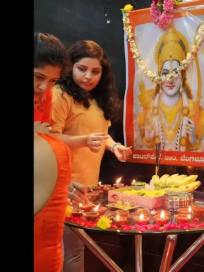 Members lighting diyas during our Ram Mandir celebration. These moments of shared faith and culture are an important part of our community bond.