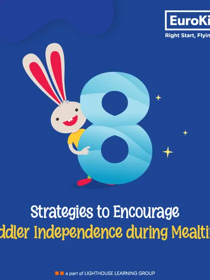 This graphic introduces 8 strategies to encourage toddler independence during mealtime, turning it into a learning adventure.