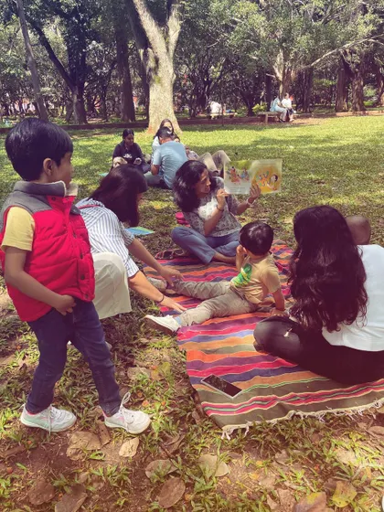 A series of photos from our 'Storyscapes 16' session, capturing the authentic, unposed moments of our circle. You can see children listening, playing, and interacting naturally, which is the essence of our child-led storytelling approach.