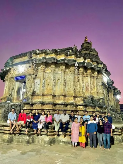 A beautiful evening shot of a group at the Sringeri Sharada Peetham. The peaceful atmosphere here is a highlight of my coastal and Malnad trips.