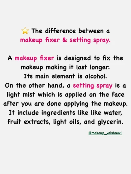 Do you know the difference between a makeup fixer and a setting spray? This quick note explains the purpose of each product so you can choose the right one to make your makeup last.