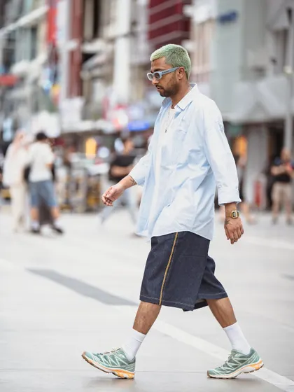 A candid moment, caught mid-stride.