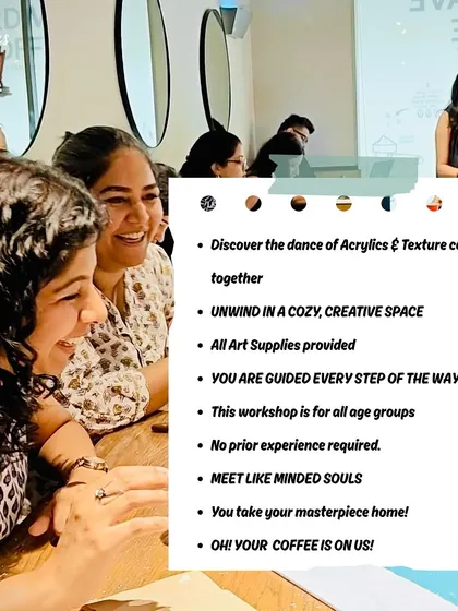 An announcement for our "Dance of Acrylics & Textures" workshop, inviting you to create a masterpiece you can call your own.