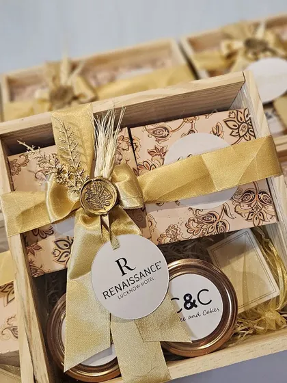 Another shot of the corporate gift boxes for Renaissance Hotel, showcasing the consistent branding and luxurious presentation.