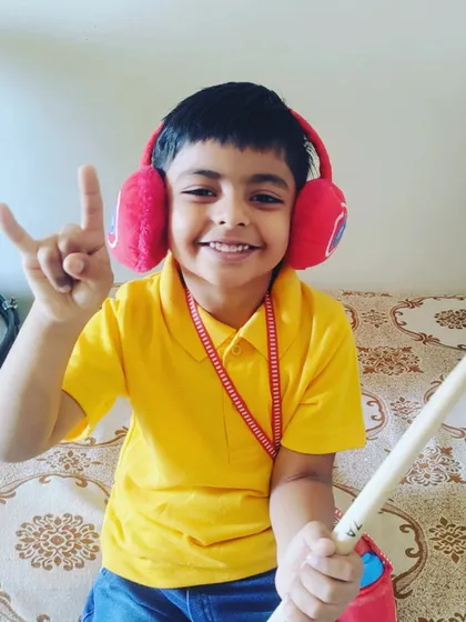 Sambhav, one of our youngest and very happy go lucky students is learning drums in our academy. We wish him a great and successful musical journey.