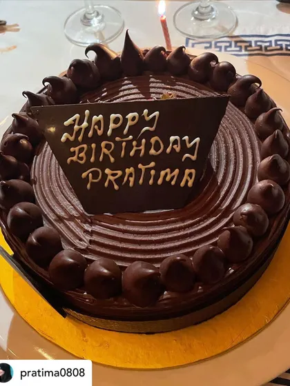 A beautiful chocolate cake for a birthday. We can arrange for cakes and other special requests to make your celebration complete.