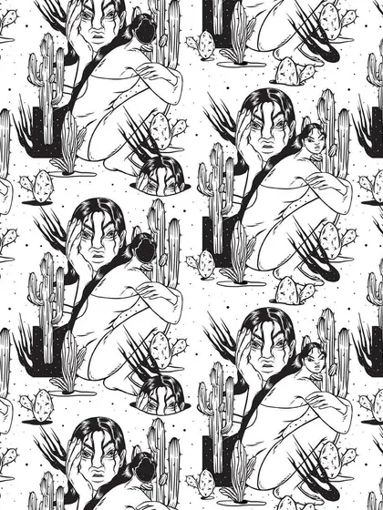 The black and white line art version of the 'Anger' seamless pattern.