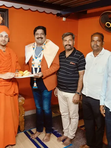 Posing with the Swamiji and organizers after the felicitation ceremony in Chamarajanagar. Their appreciation means a lot.
