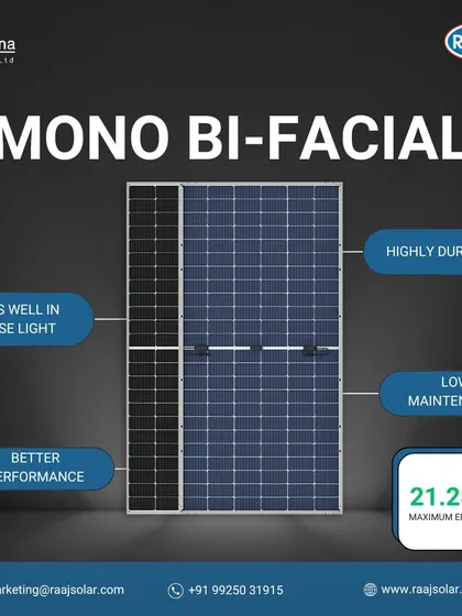 Our Mono Bi-facial panels are designed for better performance and maximum efficiency of 21.28%. They work well in diffuse light, are highly durable, and require low maintenance, making them a practical choice.