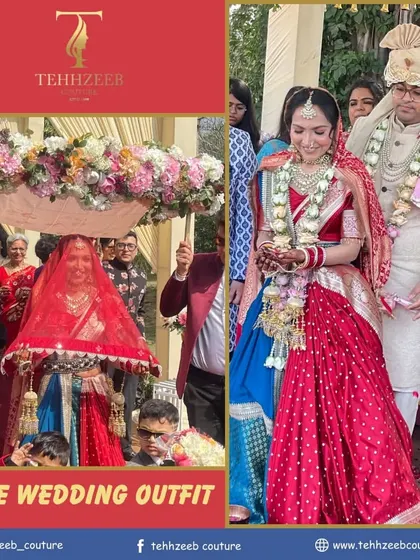The complete bridal look. We designed this two-tone lehenga to be unique and memorable, perfect for the bride who wants to blend tradition with personal style.