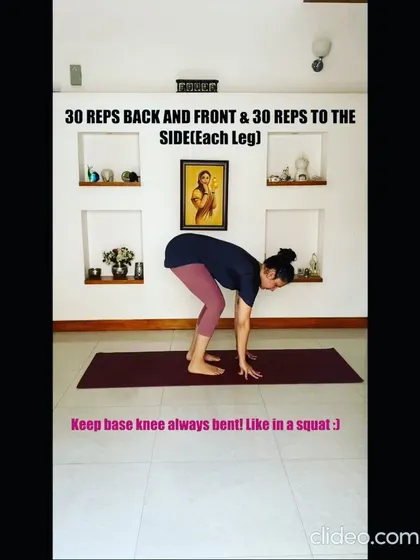 This exercise targets the glutes and hamstrings. Keeping the base knee bent in a squat-like position, we extend the other leg back and to the side. It's a real burner for your lower body.