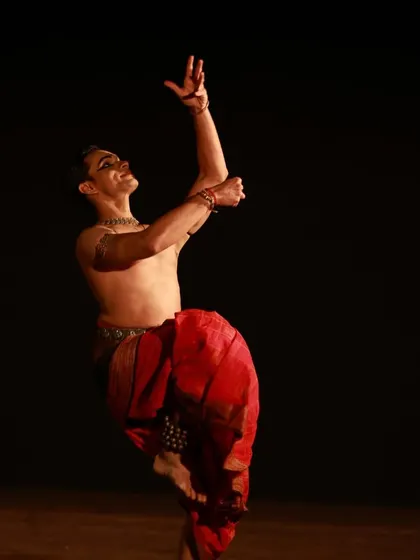 A dynamic pose from my recent concert at NCPA Mumbai, balancing on one leg to create a sense of lightness.